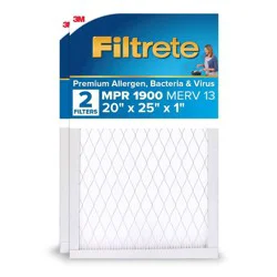 Filtrete 2pk 1900 Ultimate Allergens, Bacteria and Virus 20X25: MERV 13 Electrostatic Furnace & AC Filter 20x25x1