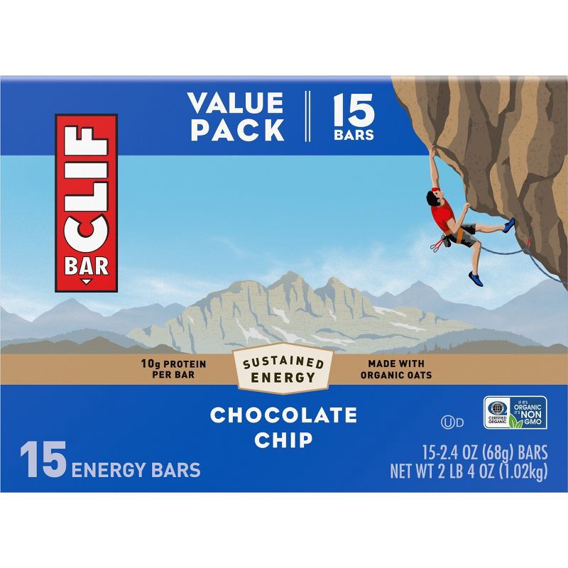 slide 2 of 14, CLIF Bar Chocolate Chip Granola Plant-Based Soy Protein Bar Made with Organic Oats - 10g Protein - 36oz/15ct, 10 gram, 36 oz, 15 ct