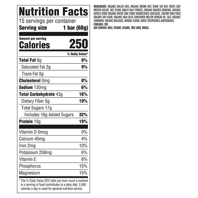 slide 5 of 14, CLIF Bar Chocolate Chip Granola Plant-Based Soy Protein Bar Made with Organic Oats - 10g Protein - 36oz/15ct, 10 gram, 36 oz, 15 ct