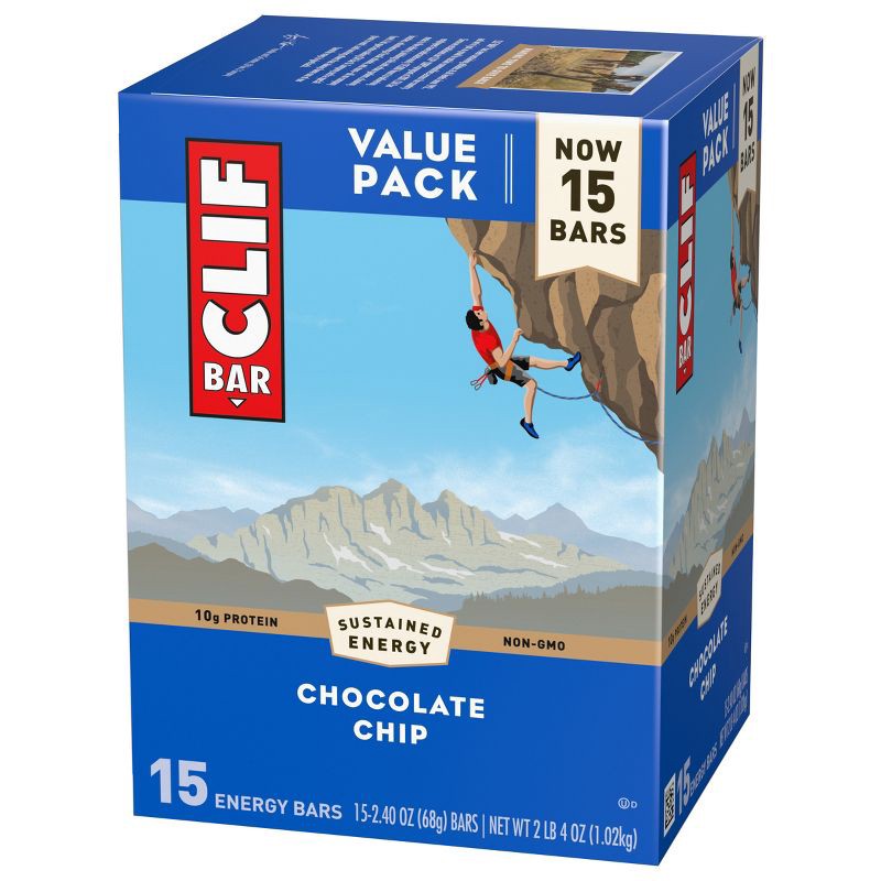 slide 6 of 14, CLIF Bar Chocolate Chip Granola Plant-Based Soy Protein Bar Made with Organic Oats - 10g Protein - 36oz/15ct, 10 gram, 36 oz, 15 ct
