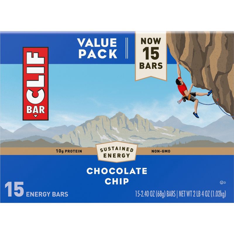 slide 7 of 14, CLIF Bar Chocolate Chip Granola Plant-Based Soy Protein Bar Made with Organic Oats - 10g Protein - 36oz/15ct, 10 gram, 36 oz, 15 ct