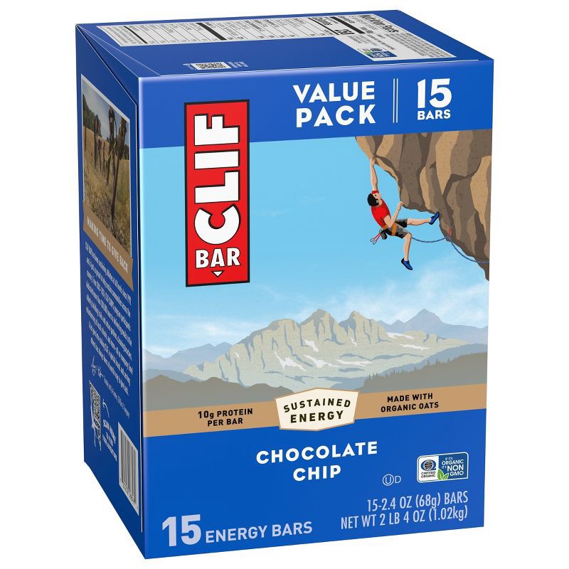 slide 8 of 14, CLIF Bar Chocolate Chip Granola Plant-Based Soy Protein Bar Made with Organic Oats - 10g Protein - 36oz/15ct, 10 gram, 36 oz, 15 ct