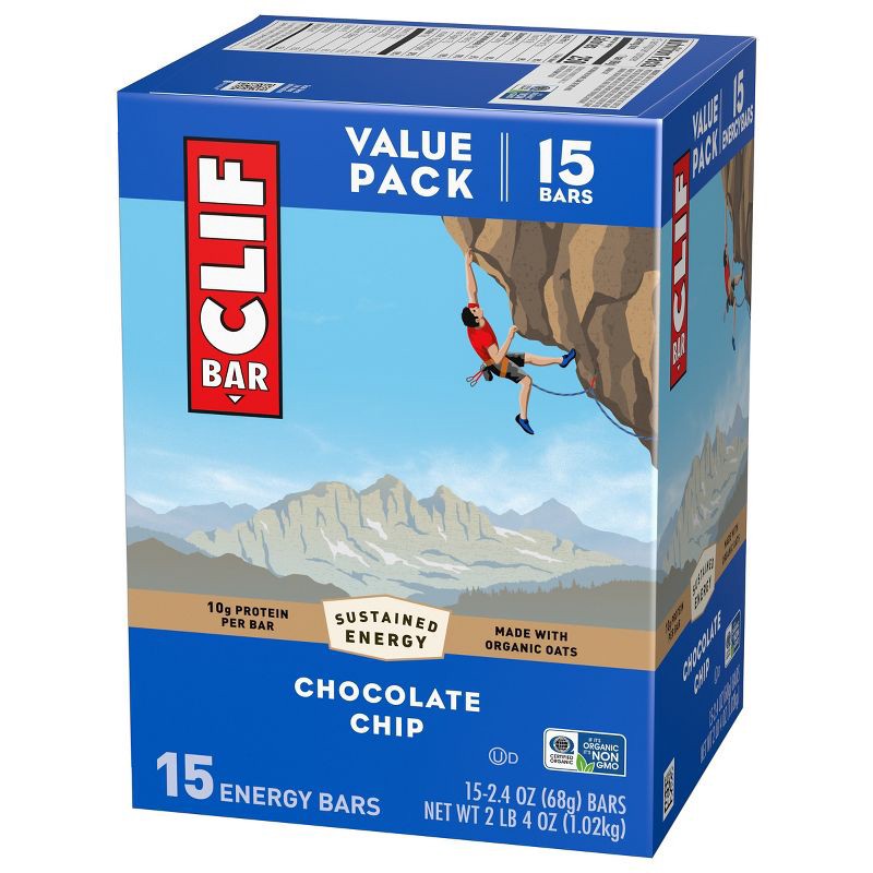 slide 9 of 14, CLIF Bar Chocolate Chip Granola Plant-Based Soy Protein Bar Made with Organic Oats - 10g Protein - 36oz/15ct, 10 gram, 36 oz, 15 ct
