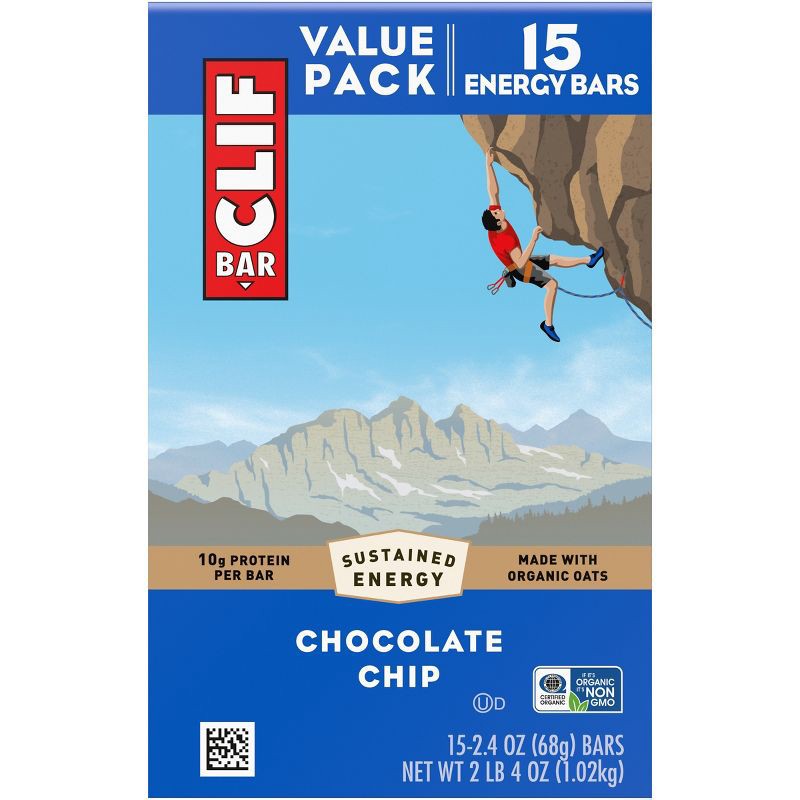 slide 11 of 14, CLIF Bar Chocolate Chip Granola Plant-Based Soy Protein Bar Made with Organic Oats - 10g Protein - 36oz/15ct, 10 gram, 36 oz, 15 ct