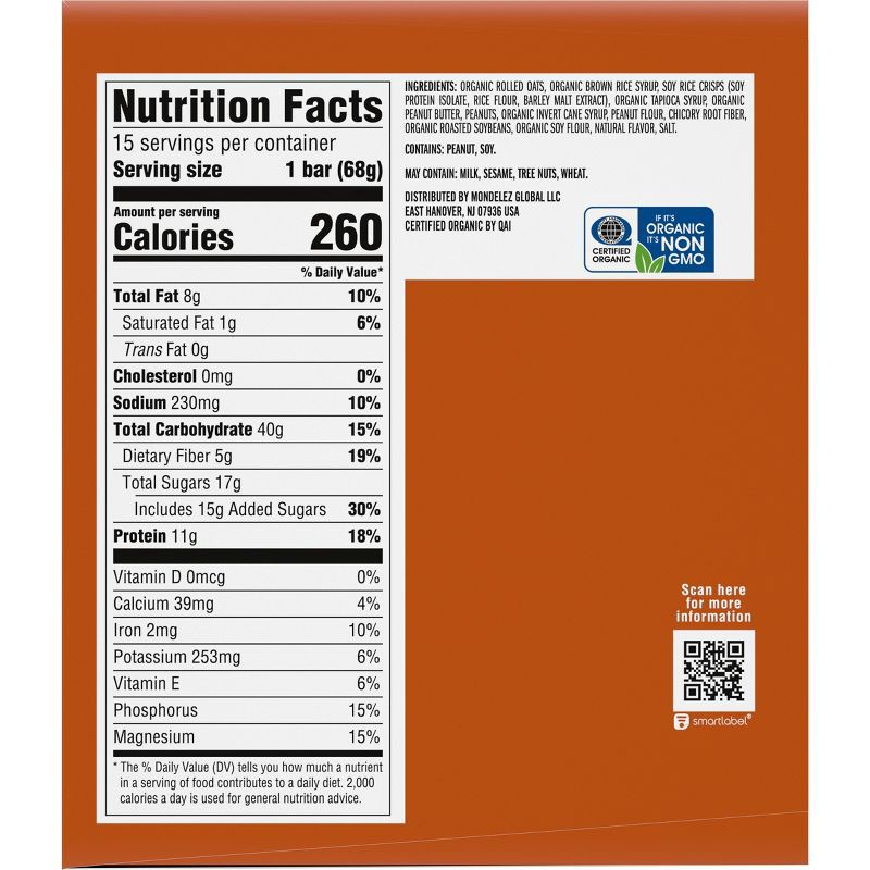 slide 12 of 18, CLIF Bar Crunchy Peanut Butter Granola Plant-Based Soy Protein Bar Made with Organic Oats - 11g Protein - 36oz/15ct, 11 gram, 36 oz, 15 ct
