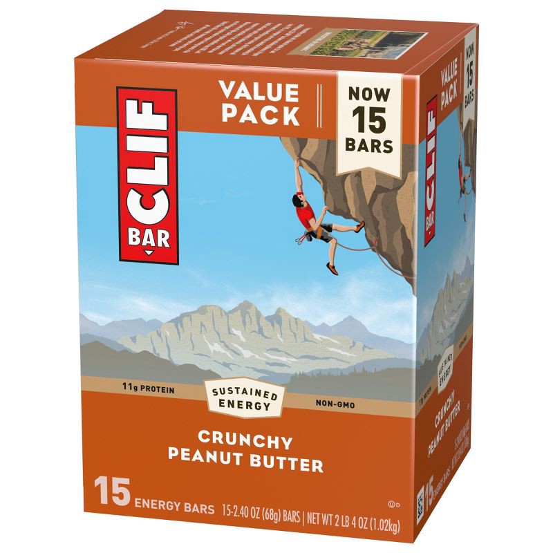 slide 7 of 18, CLIF Bar Crunchy Peanut Butter Granola Plant-Based Soy Protein Bar Made with Organic Oats - 11g Protein - 36oz/15ct, 11 gram, 36 oz, 15 ct