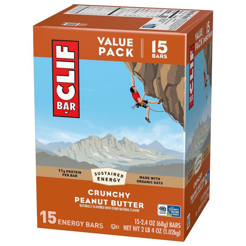 slide 9 of 18, CLIF Bar Crunchy Peanut Butter Granola Plant-Based Soy Protein Bar Made with Organic Oats - 11g Protein - 36oz/15ct, 11 gram, 36 oz, 15 ct