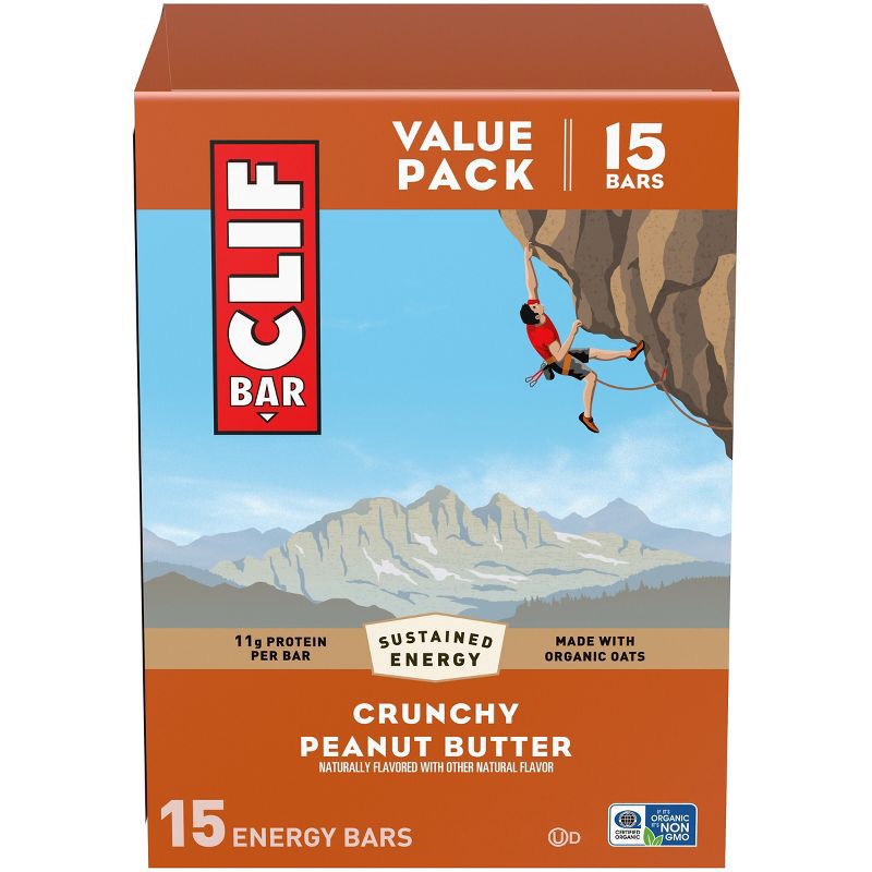 slide 1 of 18, CLIF Bar Crunchy Peanut Butter Granola Plant-Based Soy Protein Bar Made with Organic Oats - 11g Protein - 36oz/15ct, 11 gram, 36 oz, 15 ct