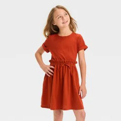 Girls' Short Sleeve Knit Dress - Cat & Jack™ Dark Chestnut Brown M