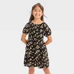 Girls' Short Sleeve Woven Floral Dress - Cat & Jack™ Black XL