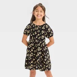Girls' Short Sleeve Woven Floral Dress - Cat & Jack™ Black XL