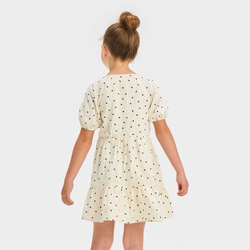 slide 2 of 3, Girls' Short Sleeve Heart Woven Gauze Dress - Cat & Jack™ Cream L, 1 ct