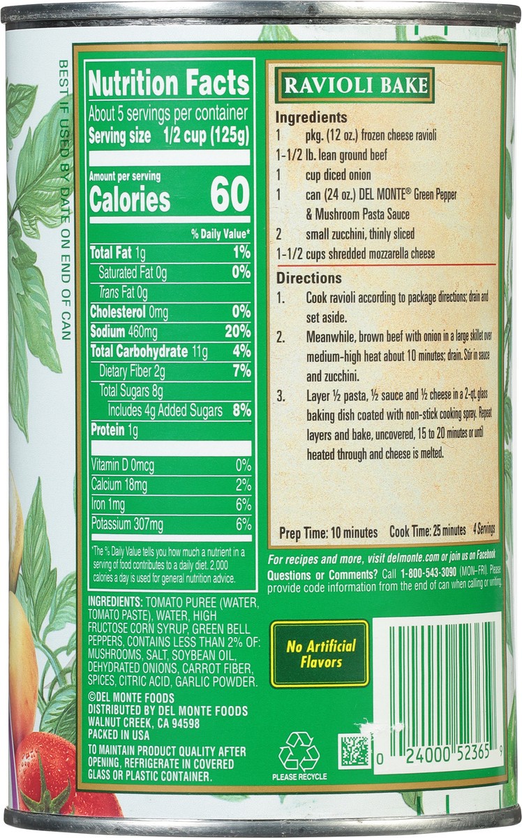 slide 9 of 9, Del Monte Green Pepper & Mushroom Pasta Sauce 24 oz, 24 oz