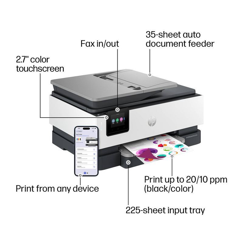 slide 4 of 18, HP Inc. HP OfficeJet Pro 8135e Wireless All-in-One Color Printer Scanner Copier with 3 Months Free Instant Ink (40Q35A): Inkjet, USB, Bluetooth, 1 ct