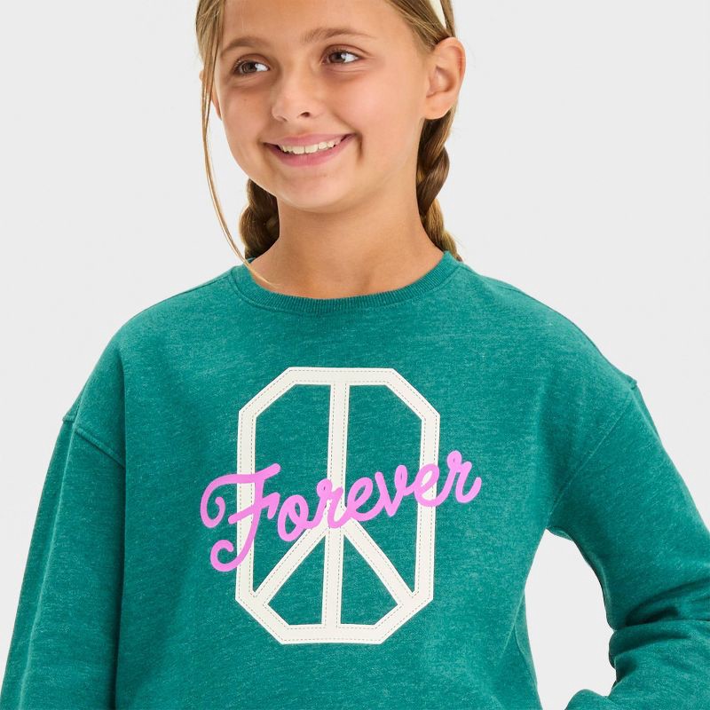 slide 2 of 4, Girls' Fleece Crew Pullover Sweatshirt - Cat & Jack™ Dark Green S, 1 ct