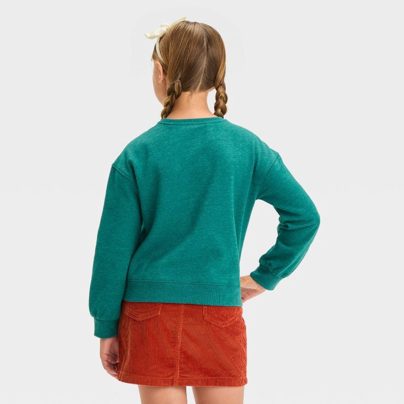 slide 3 of 4, Girls' Fleece Crew Pullover Sweatshirt - Cat & Jack™ Dark Green S, 1 ct