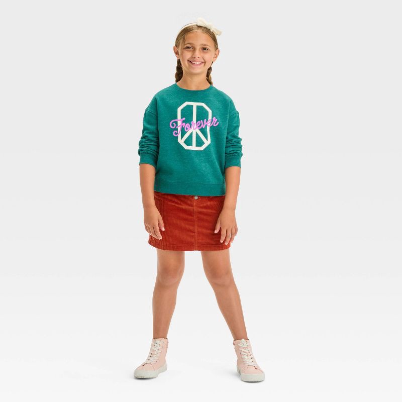 slide 4 of 4, Girls' Fleece Crew Pullover Sweatshirt - Cat & Jack™ Dark Green S, 1 ct