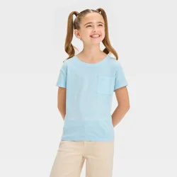 Girls' Short Sleeve Washed Pocket T-Shirt - Cat & Jack™ Light Blue XL