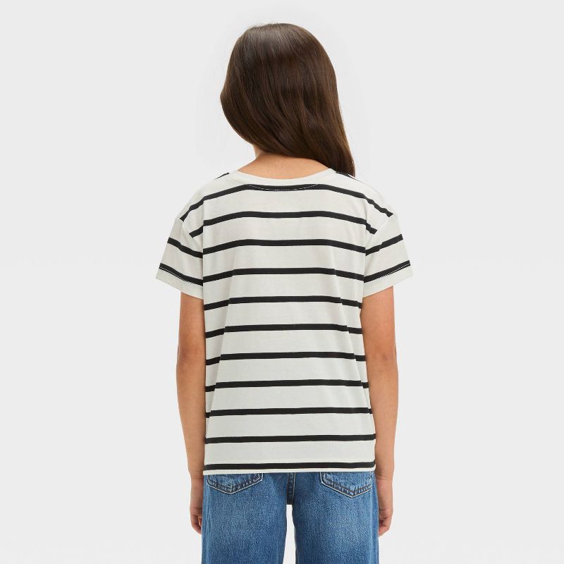 slide 2 of 3, Girls' Short Sleeve Striped T-Shirt - Cat & Jack™ Cream/Black M, 1 ct