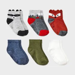Baby Boys' 6pk Critter Ankle Socks - Cat & Jack™ 6-12M: Raccoon Pattern, Knit, Midweight Fabric