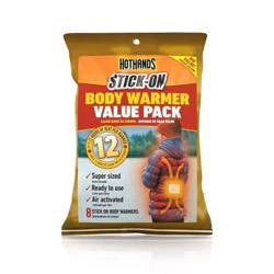 HotHands 8pk Stick on Body Warmers: Iron Material, 12-Hour Duration, 127°F Max Temp, Back & Torso Application, 11.1 oz