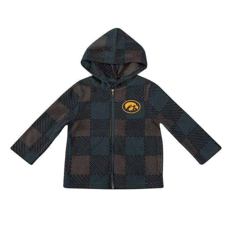 slide 1 of 3, NCAA Iowa Hawkeyes Toddler Boys' Buff Checkered Zip-Up Jacket - 4T: Lightweight Polyester Anorak with Seam Pockets, 1 ct