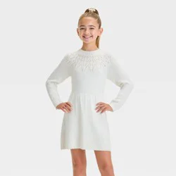 Girls' Pointelle Long Sleeve Sweater Dress - Cat & Jack™ Cream M