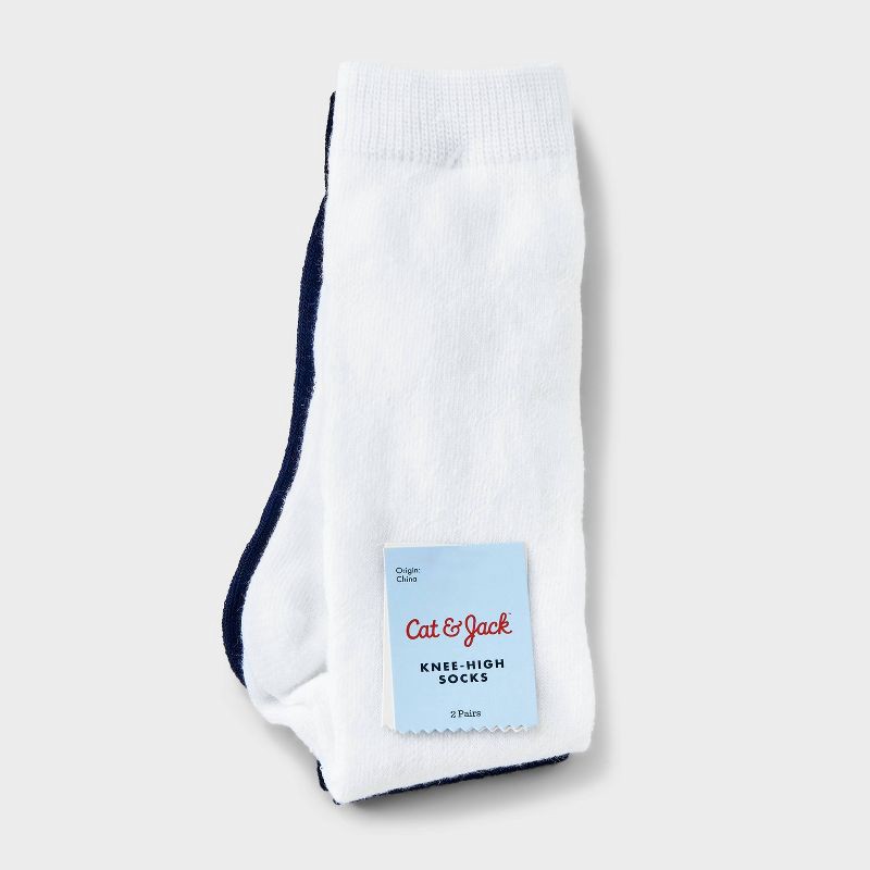slide 2 of 3, Girls' 2pk Knee High Socks - Cat & Jack™ Navy Blue/White M, 2 ct
