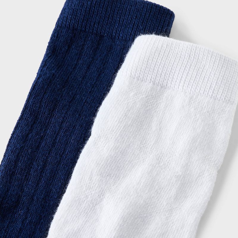 slide 3 of 3, Girls' 2pk Knee High Socks - Cat & Jack™ Navy Blue/White M, 2 ct