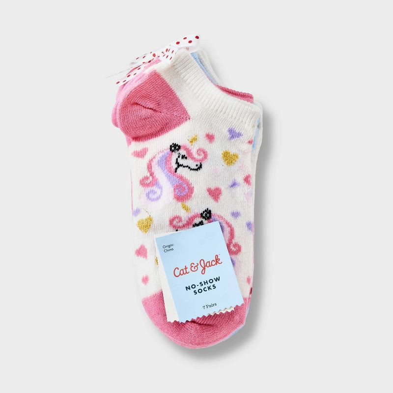 slide 2 of 3, Girls' 7pk Low Cut Unicorn Socks - Cat & Jack™ Pink S, 7 ct