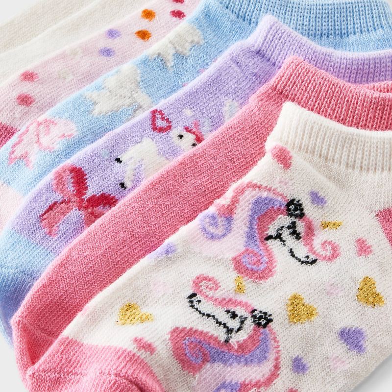 slide 3 of 3, Girls' 7pk Low Cut Unicorn Socks - Cat & Jack™ Pink S, 7 ct