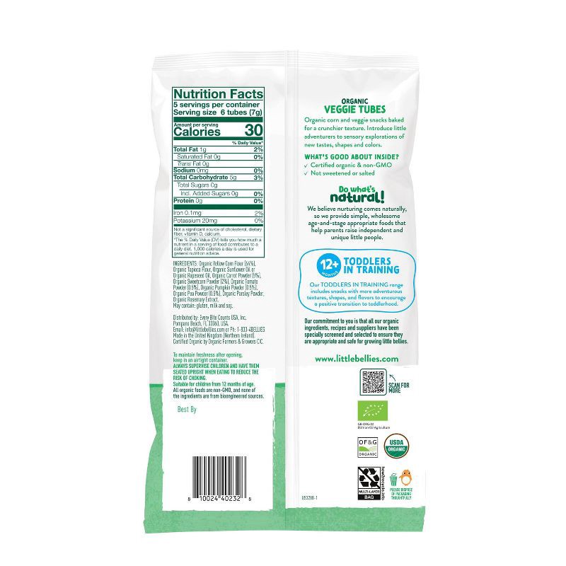 slide 2 of 3, Little Bellies Organic Veggie Tubes Baby Snacks - 1.25oz, 1.25 oz