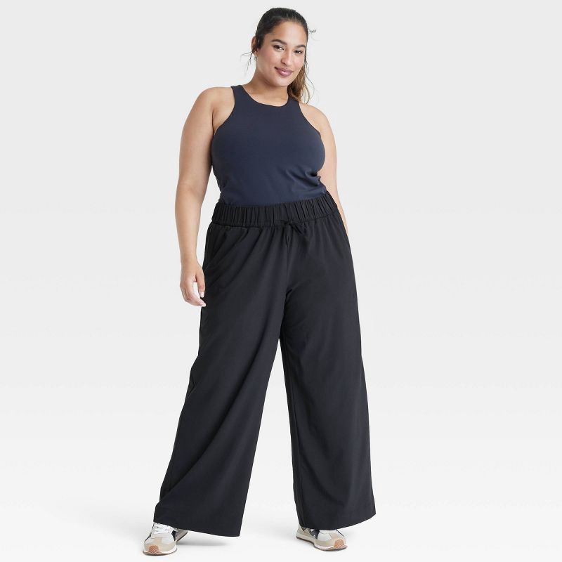 slide 5 of 5, Women's Active Light High-Rise Wide Leg Pants - All In Motion™ Black L: Moisture Wicking, UPF 50+, 1 ct