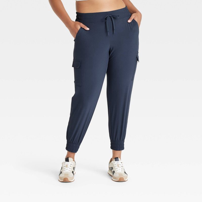 slide 3 of 5, Women's Active Light Mid-Rise Cargo Jogger Pants - All In Motion™ Navy Blue XL: Moisture Wicking, Quick Drying, 1 ct