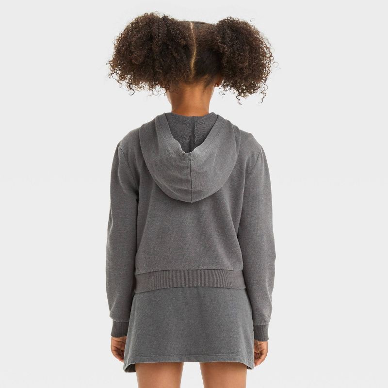 slide 2 of 3, Girls' French Terry Zip-Up Hoodie Sweatshirt - Cat & Jack™ Charcoal Gray M, 1 ct