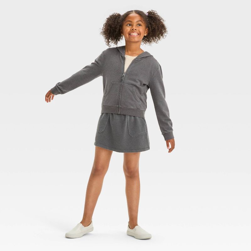 slide 3 of 3, Girls' French Terry Zip-Up Hoodie Sweatshirt - Cat & Jack™ Charcoal Gray M, 1 ct