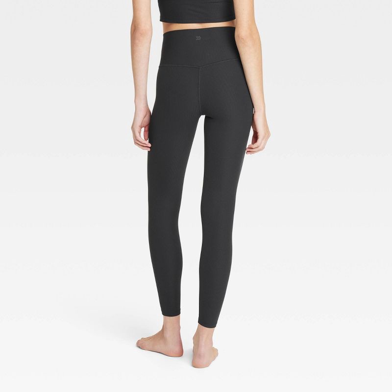 slide 2 of 6, Women's Everyday Soft High-Rise Ribbed 7/8 Leggings - All In Motion™ Black L: Moisture Wicking, Quick Drying, 1 ct