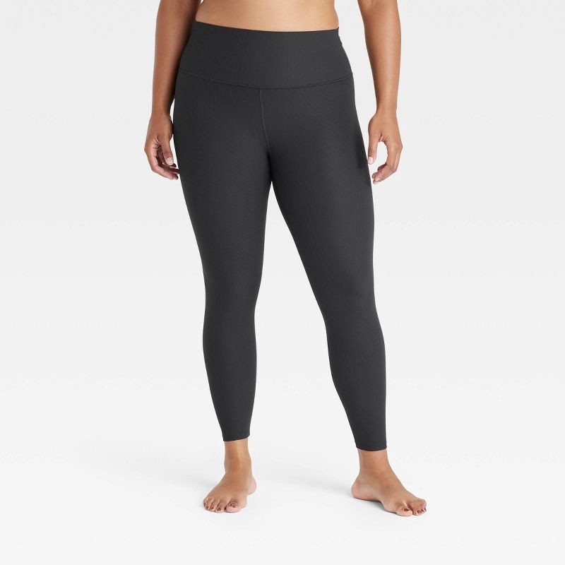 slide 3 of 6, Women's Everyday Soft High-Rise Ribbed 7/8 Leggings - All In Motion™ Black L: Moisture Wicking, Quick Drying, 1 ct