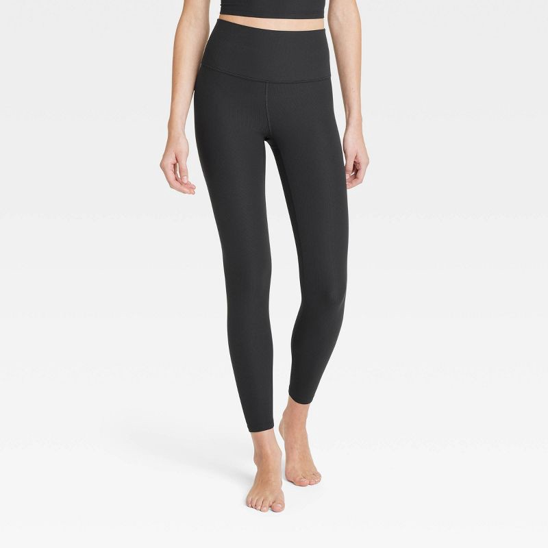 slide 1 of 6, Women's Everyday Soft High-Rise Ribbed 7/8 Leggings - All In Motion™ Black L: Moisture Wicking, Quick Drying, 1 ct