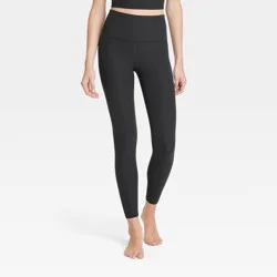 Women's Everyday Soft High-Rise Ribbed 7/8 Leggings - All In Motion™ Black XL: Moisture Wicking, Quick Drying, UPF 50+