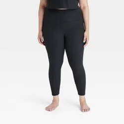 Women's Everyday Soft High-Rise Ribbed 7/8 Leggings - All In Motion™ Black XXL: Moisture Wicking, Quick Drying
