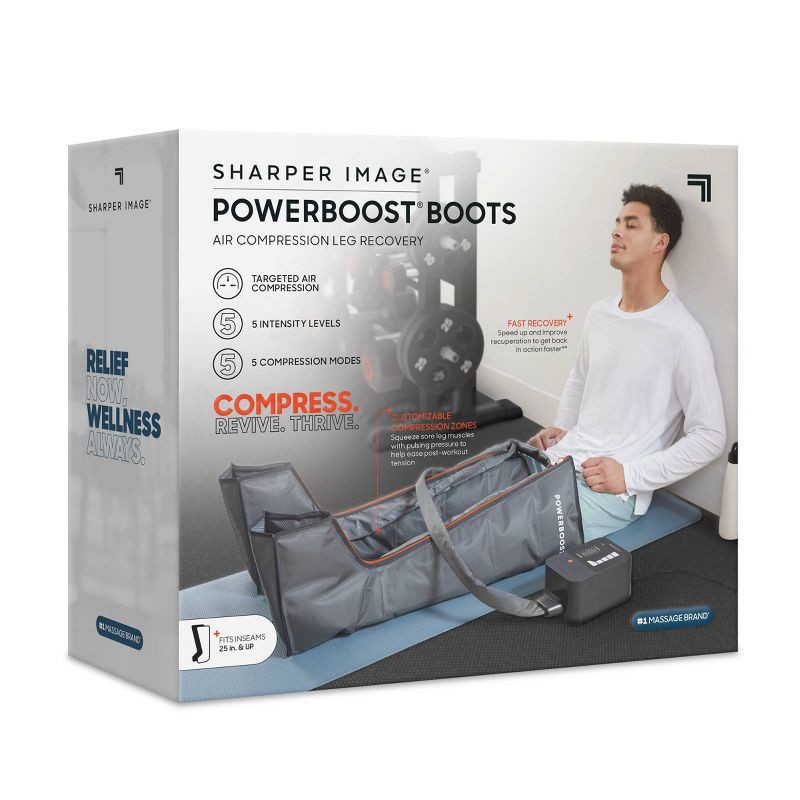 slide 10 of 11, Sharper Image Powerboost Boots Air Compression Electric Leg Massager: Heat Therapy, Plastic Material, 1 ct