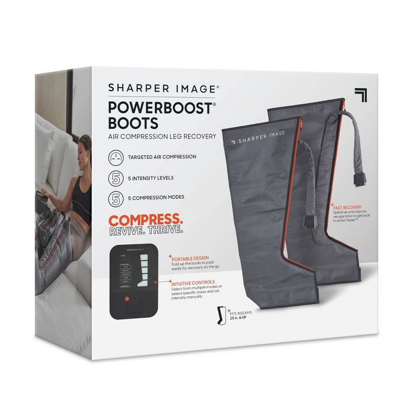 slide 11 of 11, Sharper Image Powerboost Boots Air Compression Electric Leg Massager: Heat Therapy, Plastic Material, 1 ct