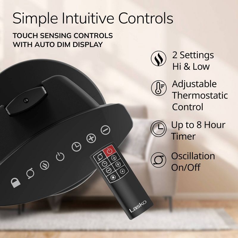 slide 4 of 10, Lasko Ceramic Pedestal Heater with Remote Control: 1500W, Adjustable Thermostat, Portable, LED Display, ETL Listed, 1 ct