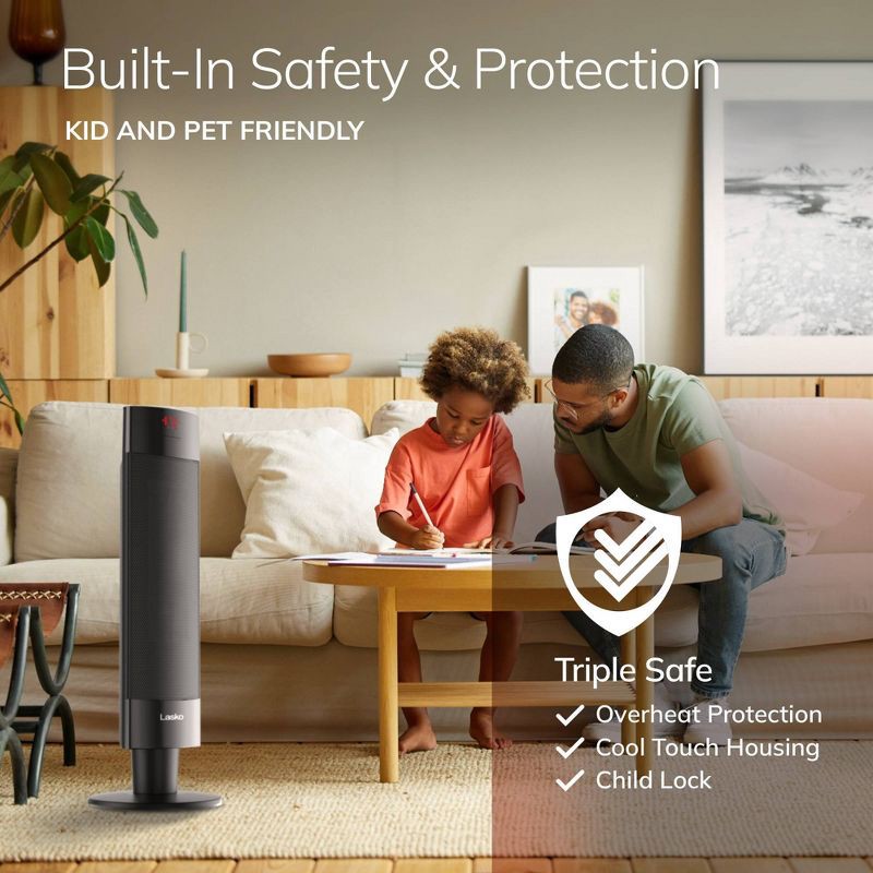 slide 5 of 10, Lasko Ceramic Pedestal Heater with Remote Control: 1500W, Adjustable Thermostat, Portable, LED Display, ETL Listed, 1 ct