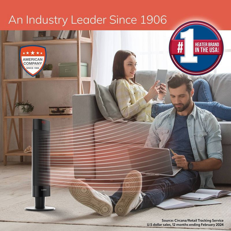 slide 6 of 10, Lasko Ceramic Pedestal Heater with Remote Control: 1500W, Adjustable Thermostat, Portable, LED Display, ETL Listed, 1 ct