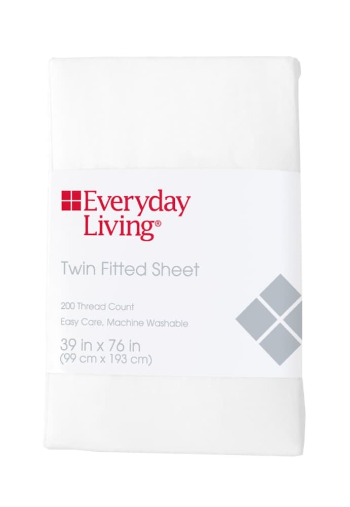 slide 1 of 1, Everyday Living 200 Thread Count Cotton/Polyester Fitted Sheet - Brite White, Twin Size