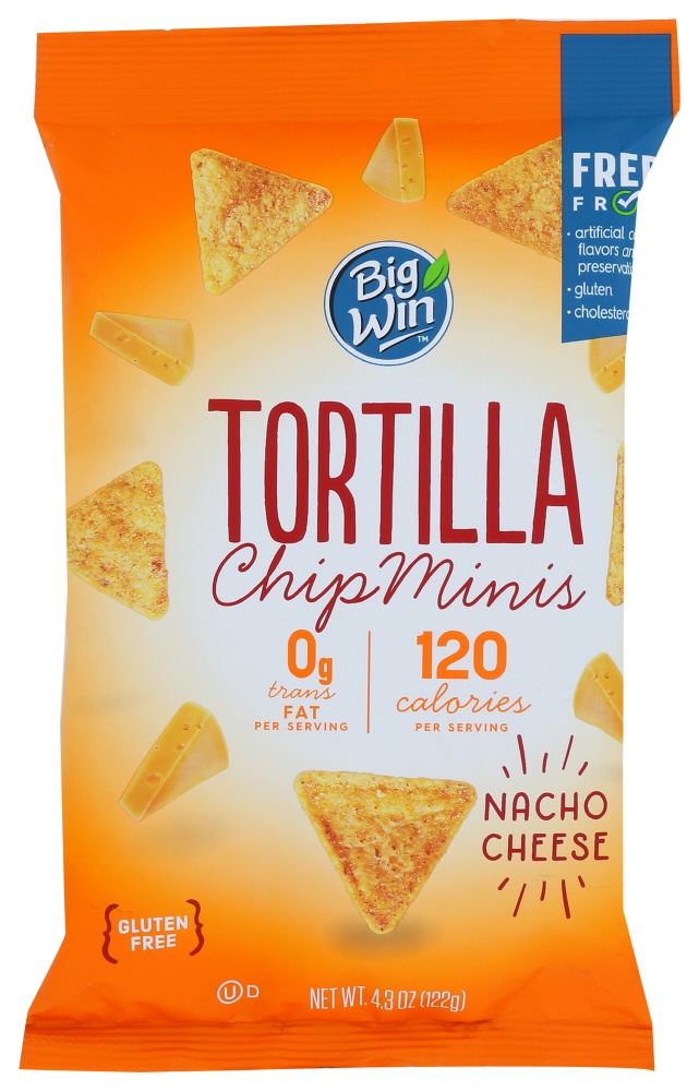 slide 1 of 1, Big Win Tortilla Chip Minis, Nacho Cheese, 4.3 oz