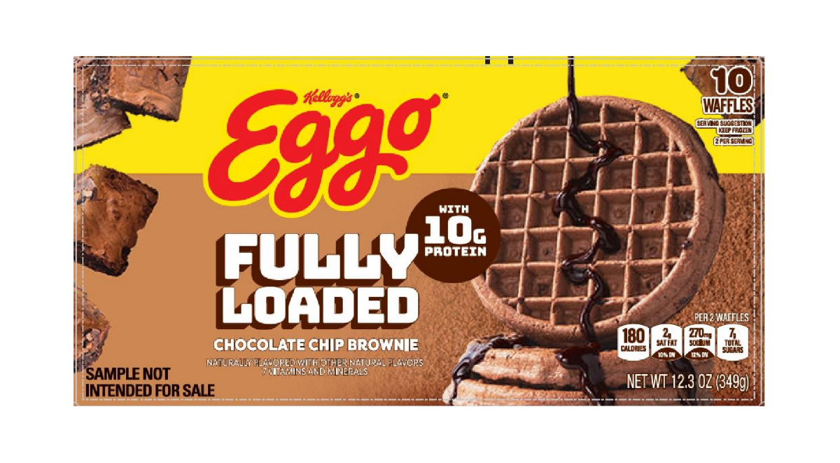 slide 1 of 27, Eggo Fully Loaded Protein Waffles, Frozen Breakfast, 10g Protein, Chocolate Chip Brownie, 12.3oz Box, 10 Waffles, 12.3 oz