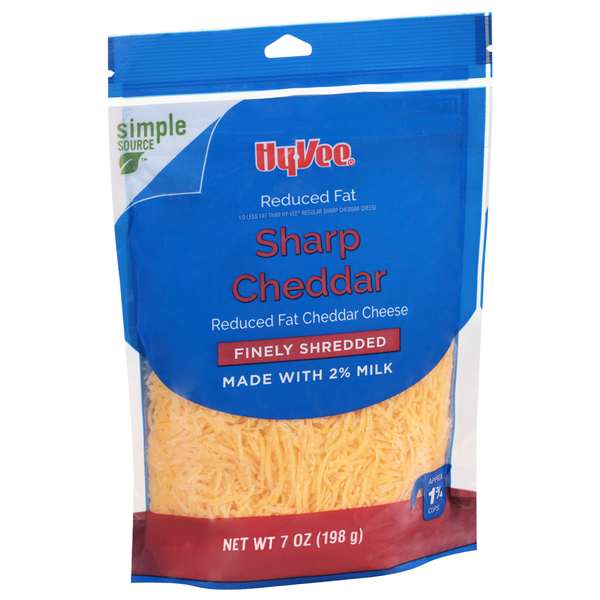slide 1 of 1, Hy-vee Sharp Cheddar Reduced Fat Finely Shredded Cheese, 7 oz